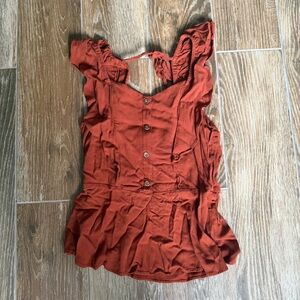 Moa Moa Rust Orange Ruffle Button Front Tank